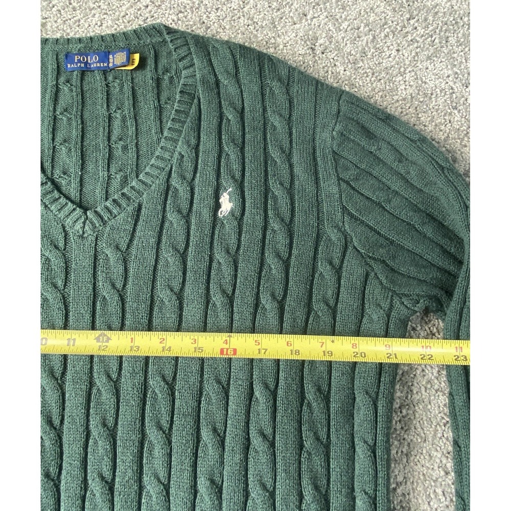 Polo Ralph Lauren Women's V-Neck Cable Knit Sweater XL Green Cotton Pony Logo - Picture 6 of 8